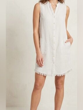 Cynthia Rowley Women’s Linen Blend Sleeveless Striped Dress Sz XL Button Front